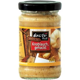 Garlic, minced, in soy bean oil, 100g